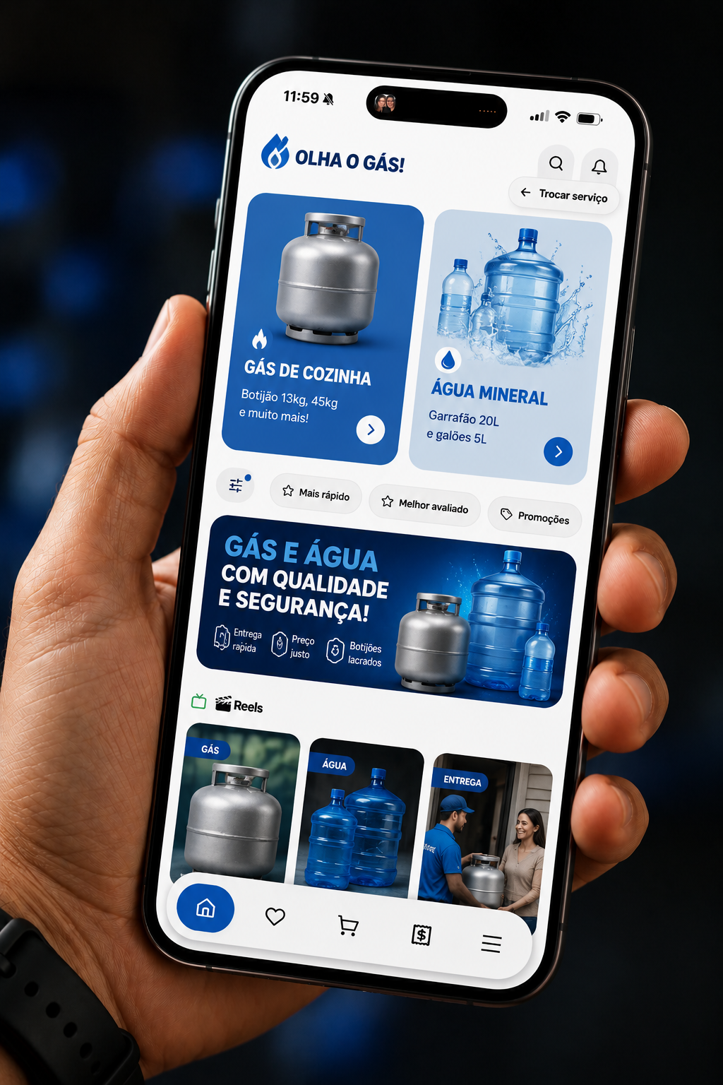 Aplicativo Olha o Gás com pedidos de gás de cozinha e água mineral