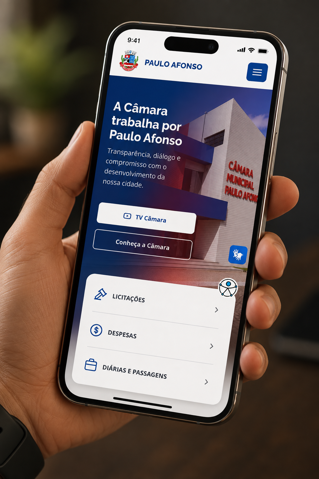 Aplicativo Câmara Conectada com portal de transparência municipal